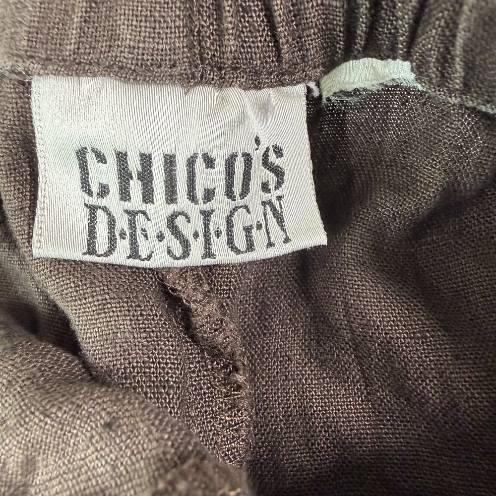 Vintage Chicos Design Linen Brown Wide Leg Crop Pants Elastic Waist Size 12 (2) - Picture 10 of 11